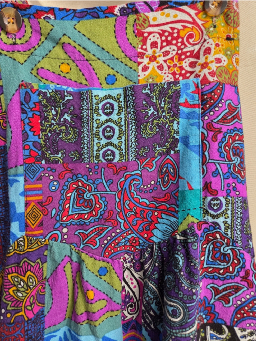 Colorful Patchwork Overalls Vibrant Blue Purple Boho Festival Hippie Size S - Picture 4 of 13